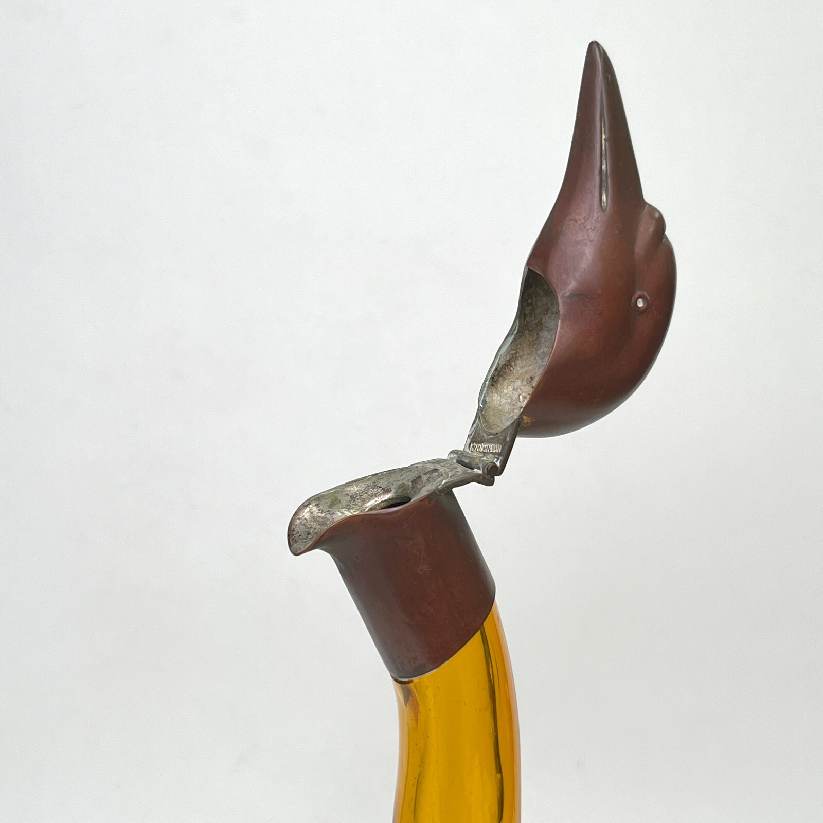 Czechoslovakia Amber Glass Decanter Goose Swan Duck Claret Jug