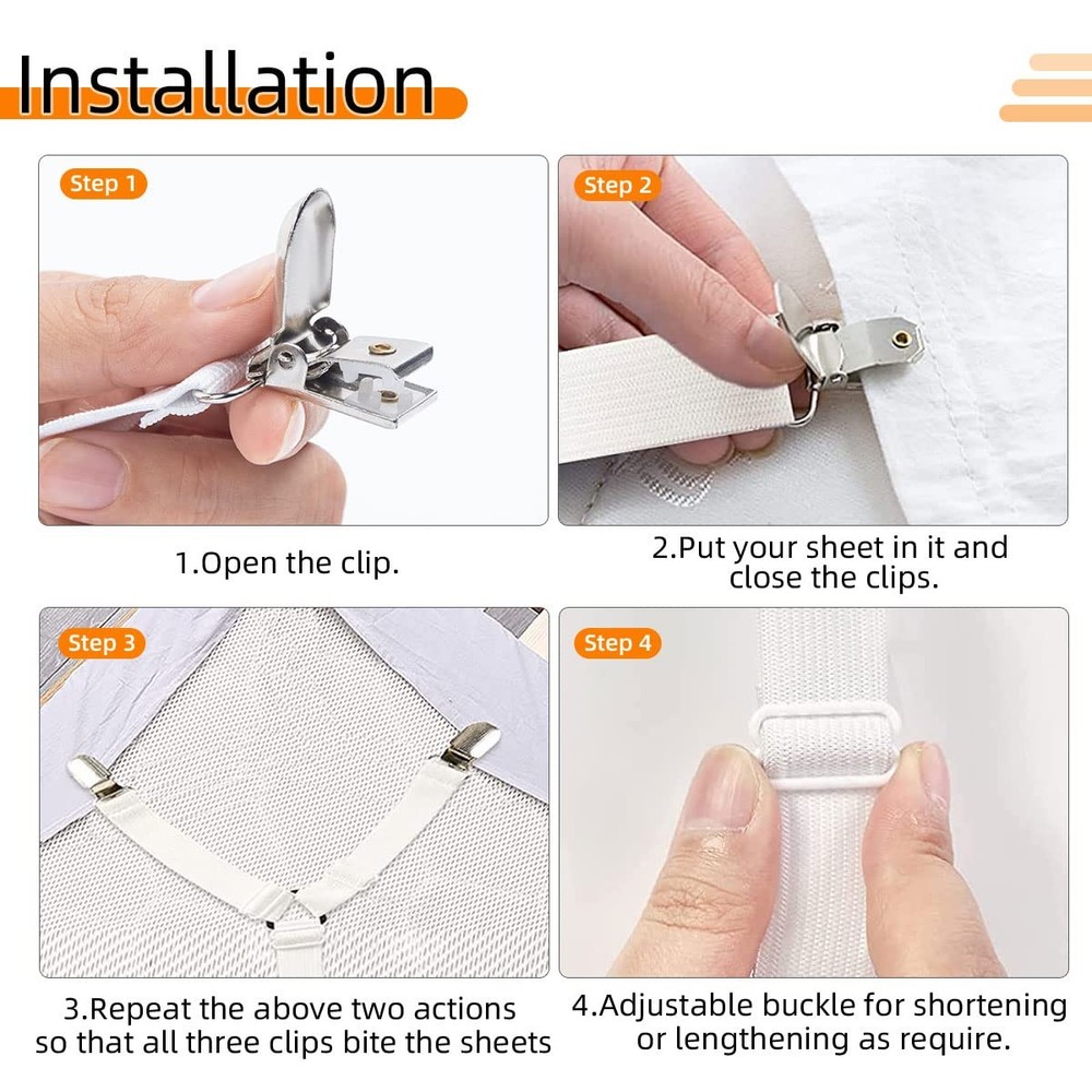 Sheet Fasteners, Adjustable Elastic Bed Sheet Holder Straps for Full,Queen,Ki...
