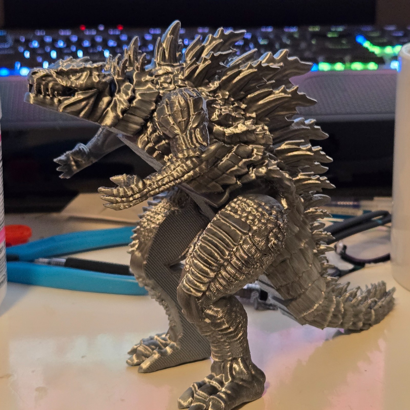 3D Printed Articulated Godzilla Figure - Dual Color Silver/Black - Highly Detail