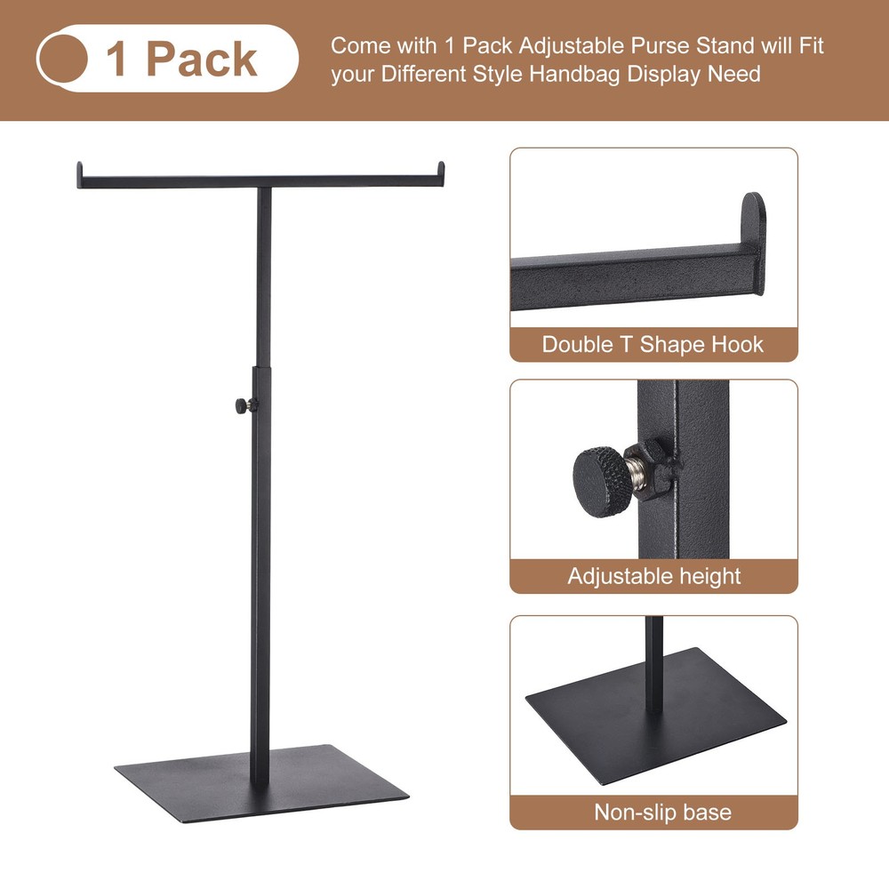 T Shaped Metal Adjustable Handbag Rack Double Hook Holder Black