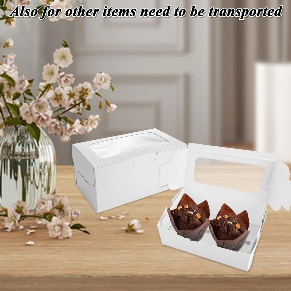 100 Set White Cupcake Boxes 2 Cupcake Holder with Lid To Go Cupcake Container...