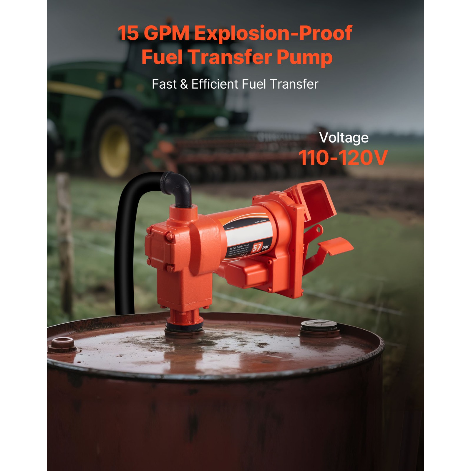 Uimoso Electric Fuel Transfer Pump 110V for Diesel, Oil, and Kerosene, 15 GPM