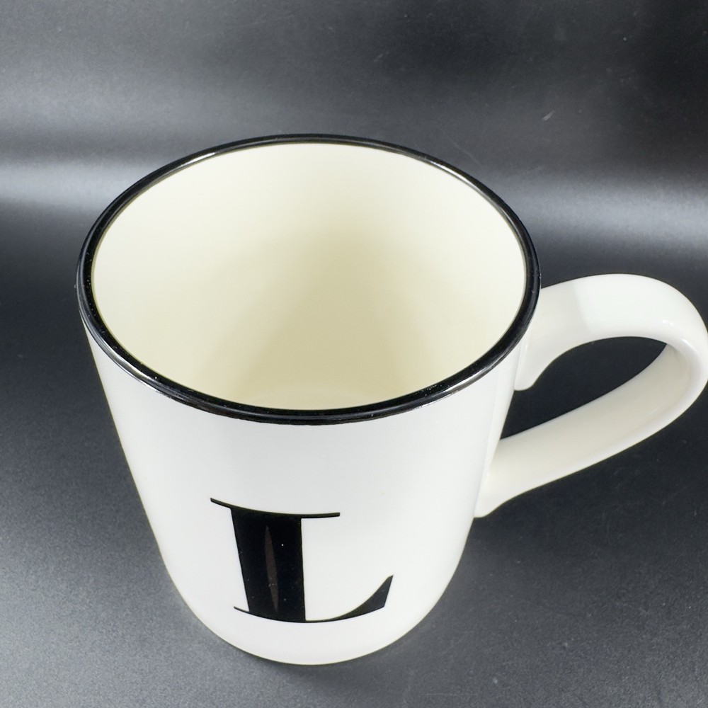 Threshold Monogram Initial L Coffee Mug Cup Ceramic White Black Black Lines 16oz