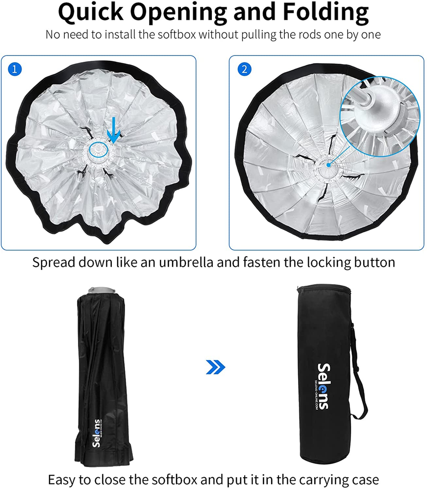 26"/65Cm Umbrella Hexadecagon Softbox with Bowens Mount and Removable Diffusers,