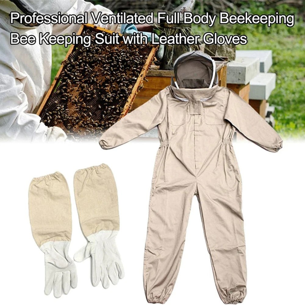 XXL Full Body Ventilated Beekeeping Suit with Veil Hood & Gloves Protective Bee