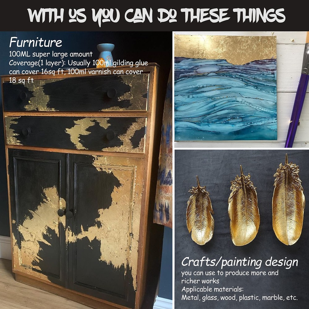 Gold Leaf Kit, Gilding Adhesive 200ml Set, Water Based Kit
