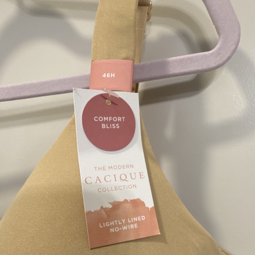 Cacique Modern Collection Lightly Lined Wireless Bra 46H Beige Adjustable Strap