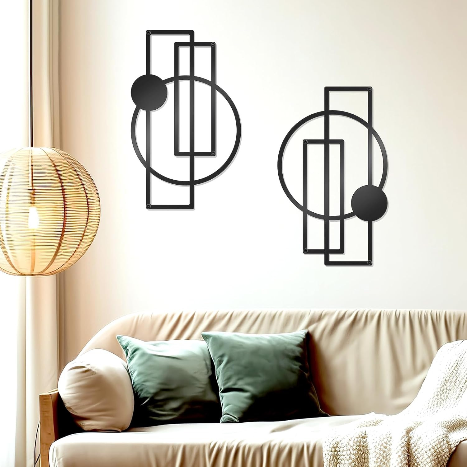 2 Pcs Metal Abstract Wall Art,Modern Geometric Decor (Black, Style 1)