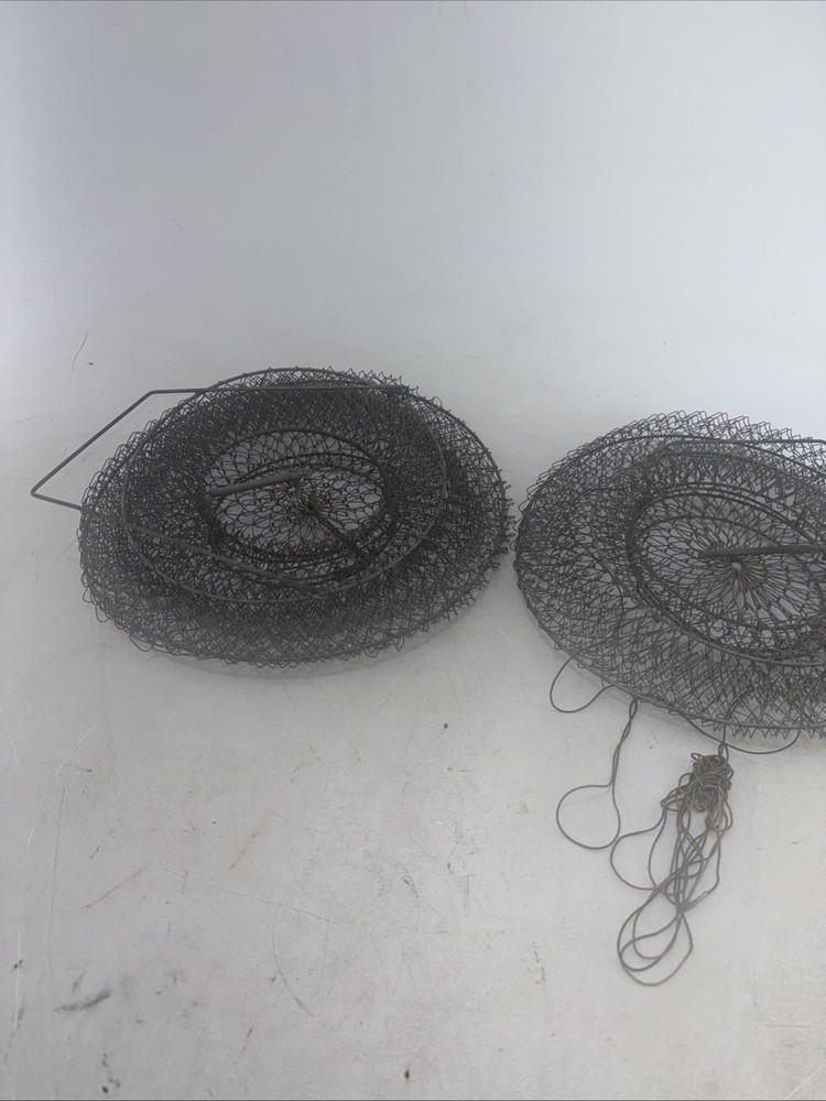 Pair Vintage Collapsible Mesh Wire Live Fish Keeper Basket