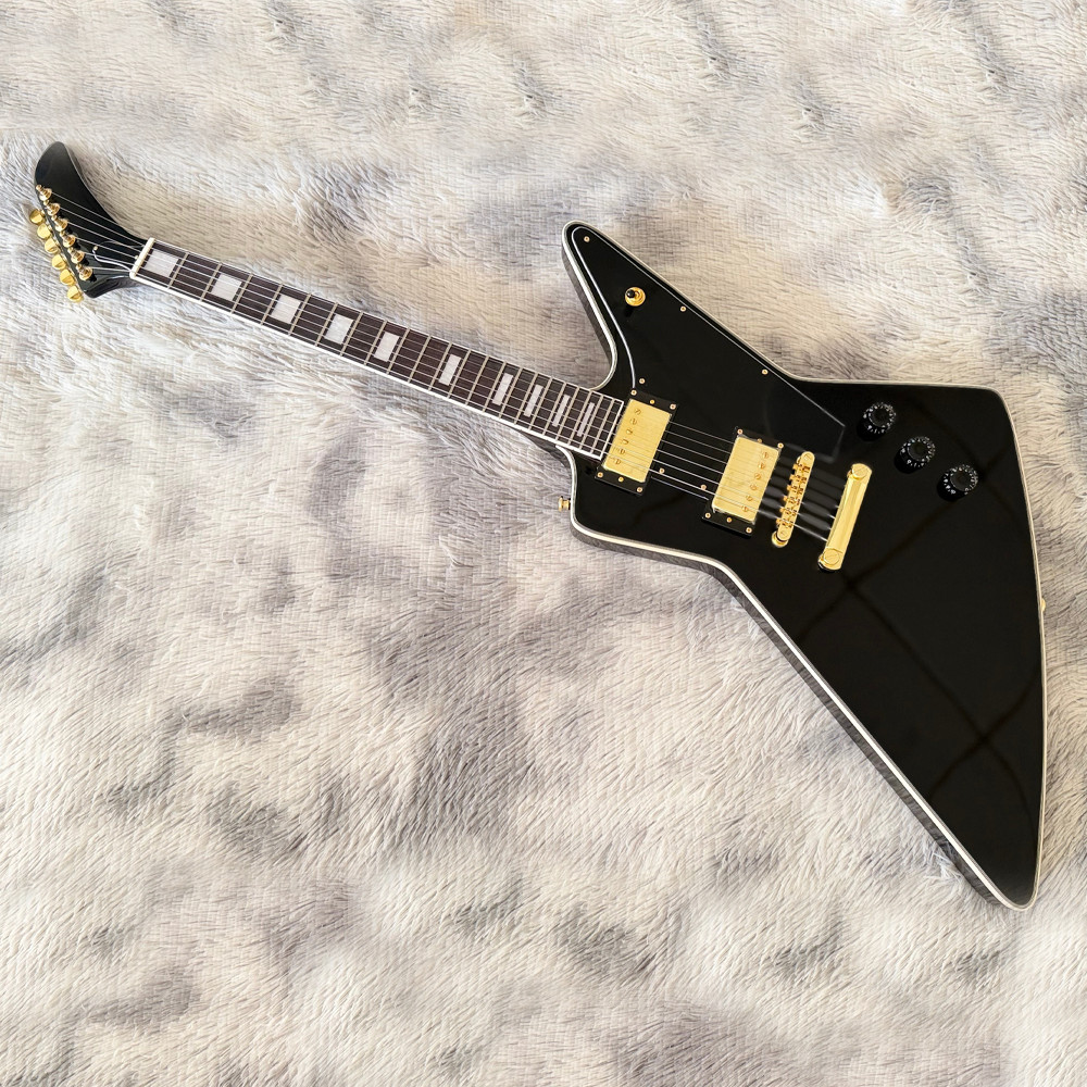 Explorer Custom Black Electric Guitar  Gold Hardware Rosewood Fretboard No logo