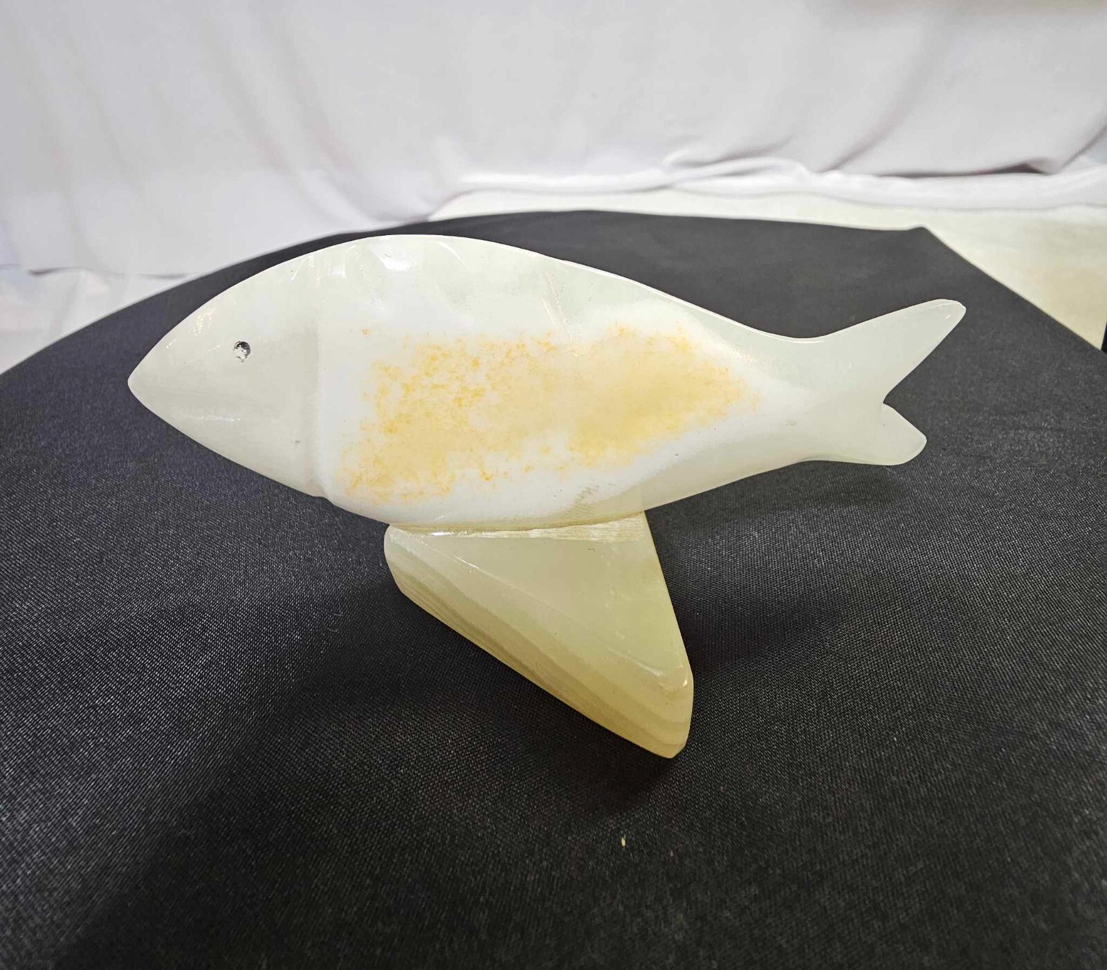 Vtg Carved stone alabaster marble fish w/ base statue figurine- L3