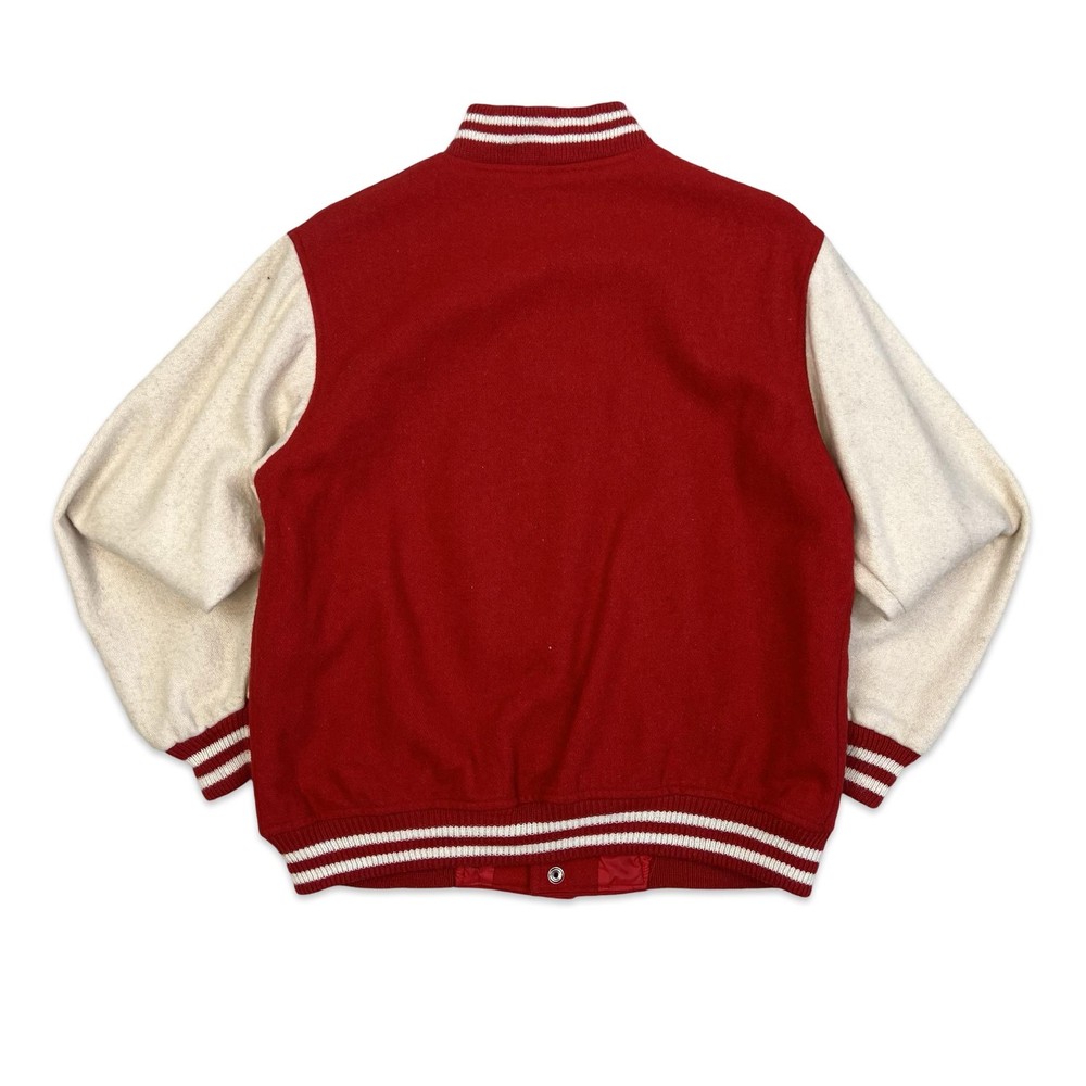 Vintage 1980s Two Tone Red & White Wool Varsity Jacket Medium