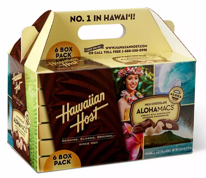 Hawaiian Host Milk Chocolate AlohaMacs Covered Macadamias 6 Box Pack,Total 36 oz