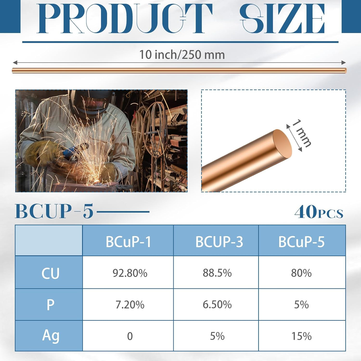 40 Sticks Brazing Rods AWS Bcup-5 15% Silver Solder Phos Copper Brazing Alloys r