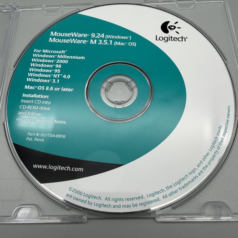 Vintage 2000 Logitech MouseWare 9.24 M 3.5.1 Driver CD-ROM Mac Windows Software
