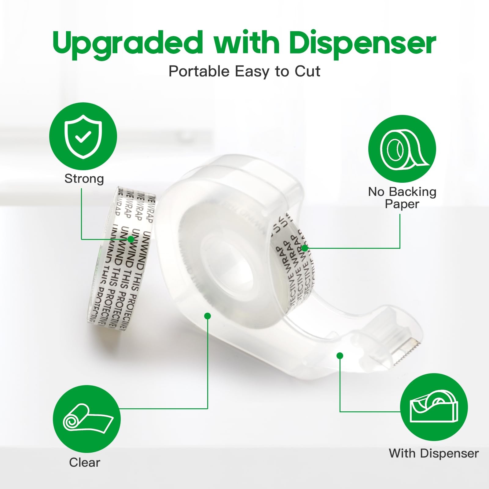 Double Sided Permanent Tape Light Duty with Dispenser, Narrow Width, Transluc...