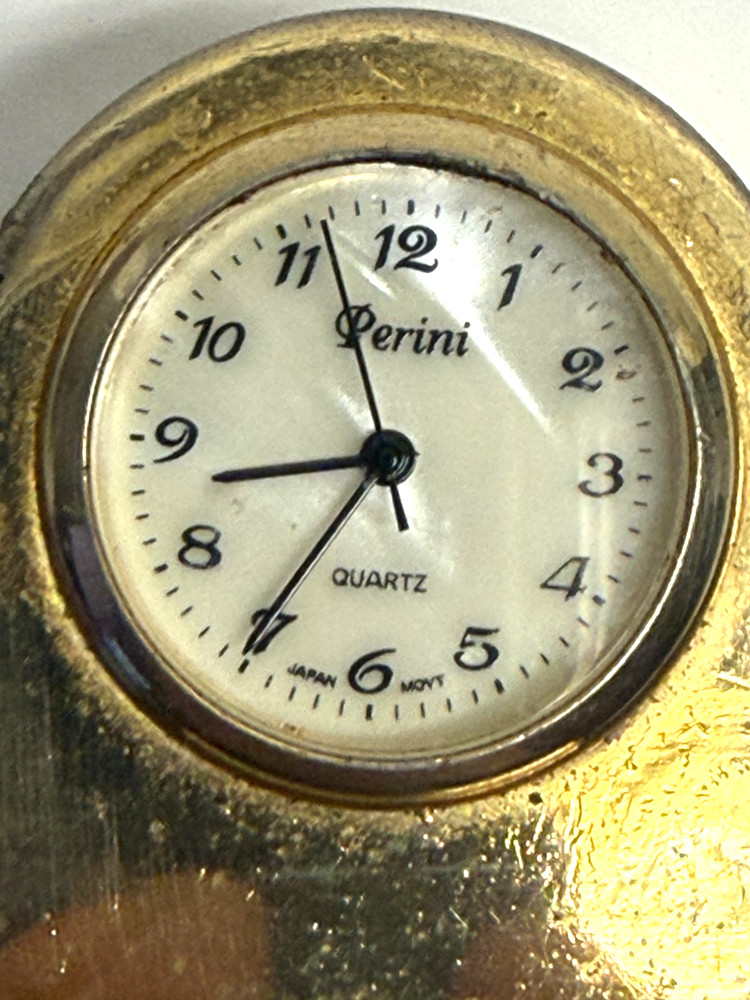 Vintage "Perini" Gold Tone Mini Clock - Quartz Analog - Untested