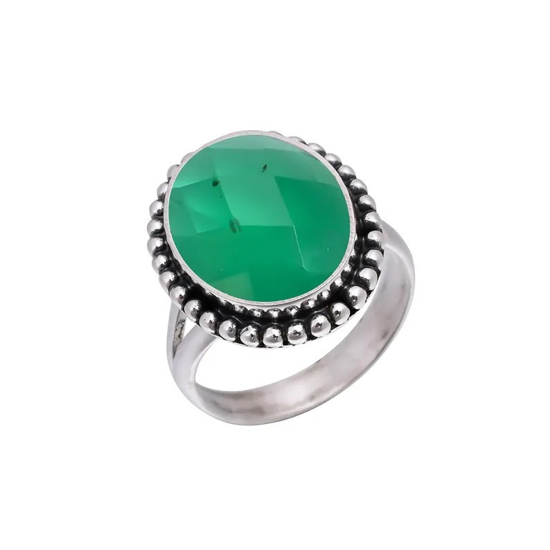 Solid 925 Sterling Silver Natural Green Onyx Artisan Handmade Statement Ring