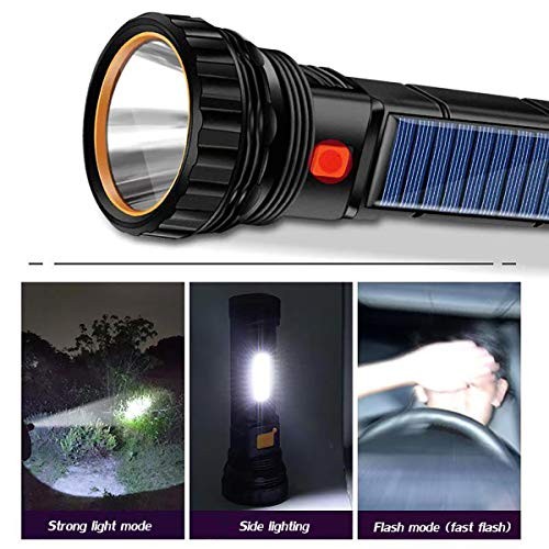 Solar/Rechargeable Multi Function 1000 Lumens LED Flashlight, with 1PCS Black