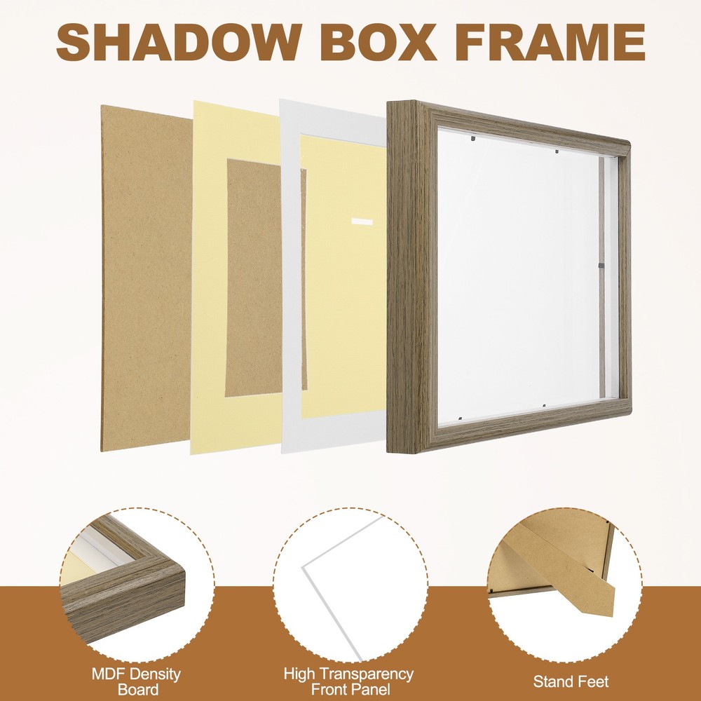13x9" Horizontal Shadow Frame with Dots and Sticker, Walnut Color