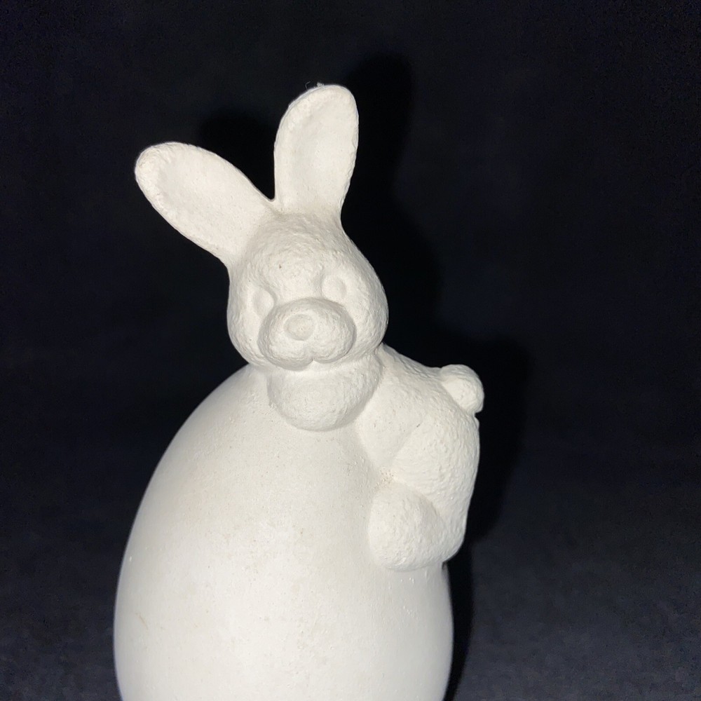 Ceramic Bisque Ready to Paint Rabbit on Egg Figurine Easter Spring 4.25 Inch