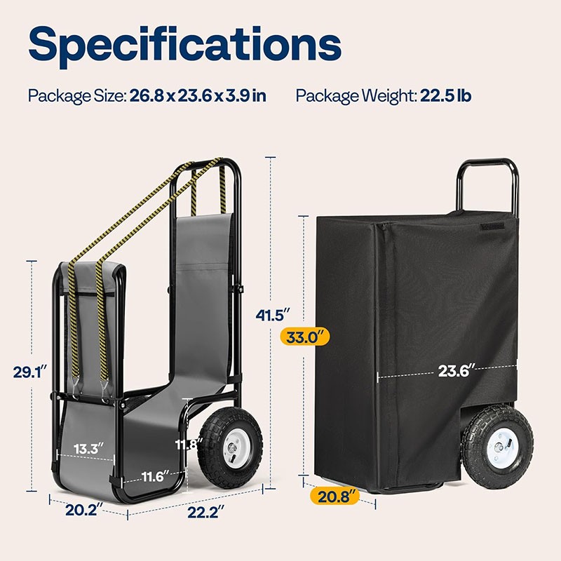 Large Firewood Log Cart Carrier w/ Cover, Rubber Wheels 250lbs Wood Mover Hauler