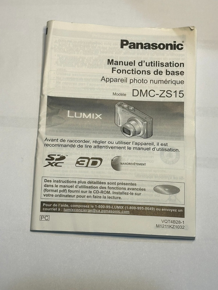 Used Panasonic DMC-ZS15 Digital Camera Digital Basic Owner's Manual