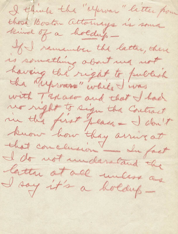 ED WYNN - AUTOGRAPH NOTE UNSIGNED CIRCA 1936