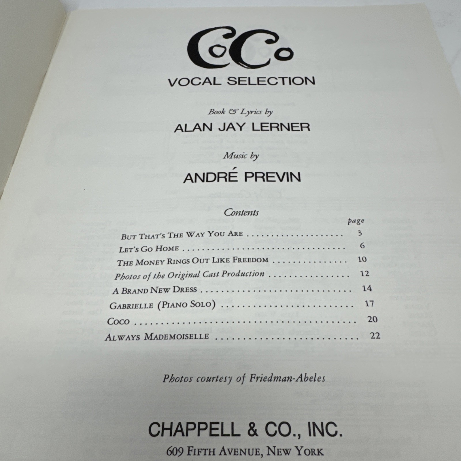 Vintage COCO Vocal Selections Sheet Music 1969 Broadway Previn First Performance