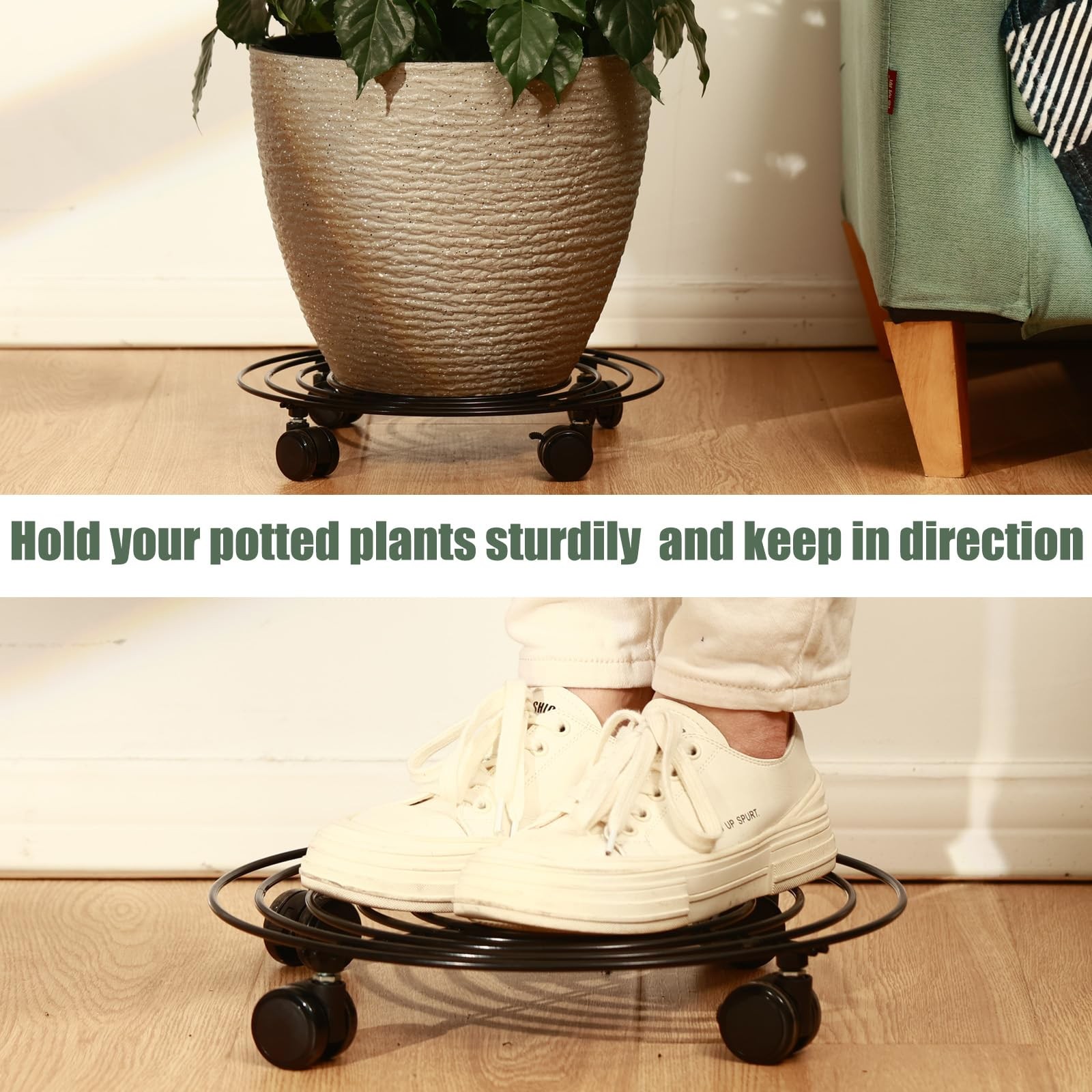 6 Packs 12 Inches Large Metal Plant Caddy with Wheels Rolling Plant Stands He...