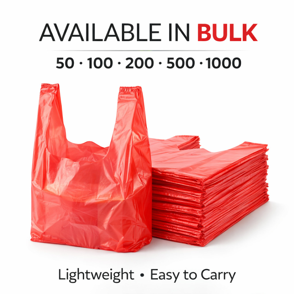 Red T-Shirt Plastic Bags 8x4x15 0.55 Mil Grocery Retail Carryout