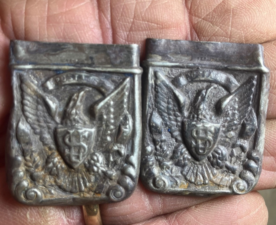 2 sides of an early sterling postage stamp safe-Found Ft Bayard New Mexico area