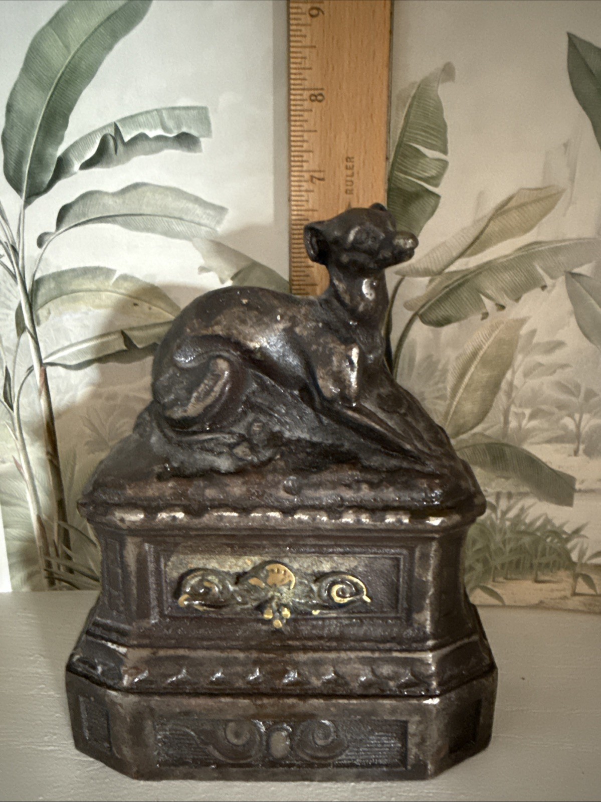 Antique French Victorian Bronze Greyhound Dog Fireplace Mantel Ornament c1900