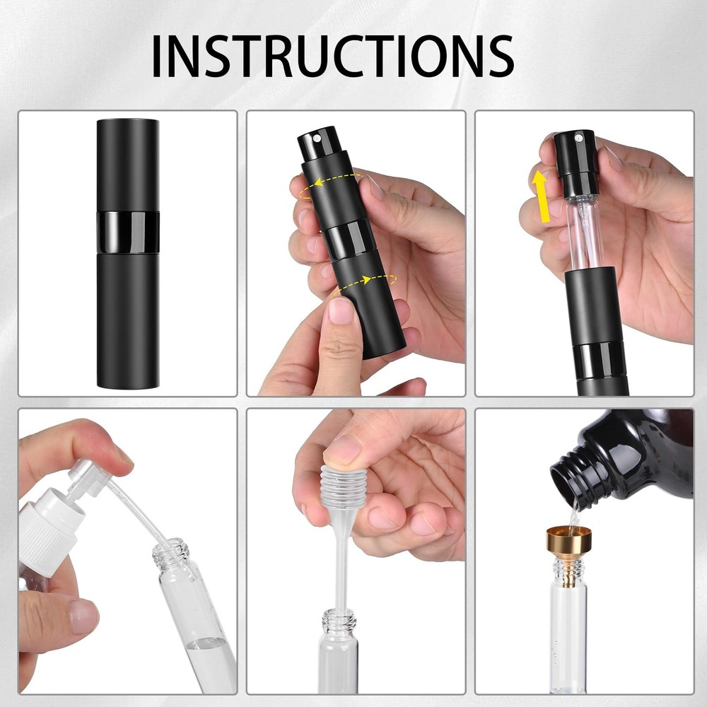 Refillable Travel Perfume Atomizer 8ml 3Pack Leakproof Spray Bottles Black