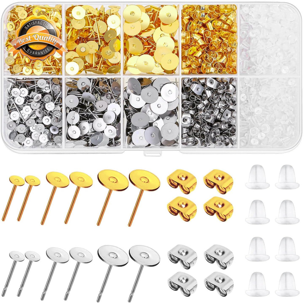Earring Making Kit 2000 Pcs Hypoallergenic Stud Posts and Backs Set