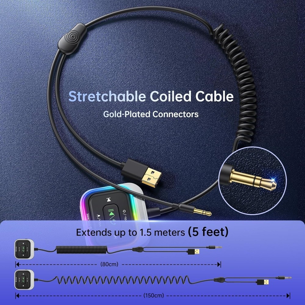 Coiled Cable Bluetooth Car Adapter: Hands-Free Calling & Deep Bass Sound