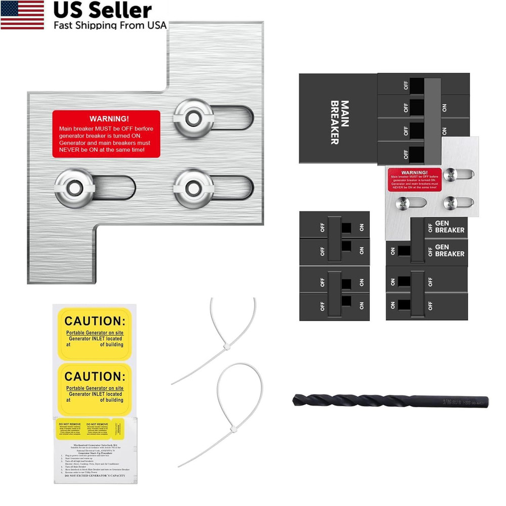 Generator Interlock Kit GE 150 200 Amp Horizontal 1 1/4" Spacing Panel FROM USA