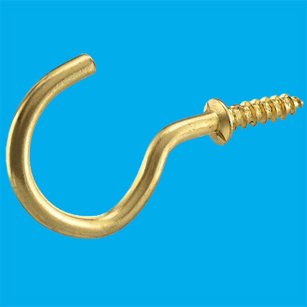 25x 32mm Cup Hook Shouldered Brass Plated, Screw in, Wall Hanging, Kitchen