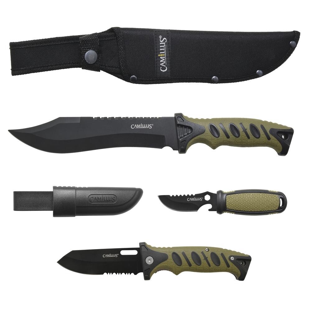 Camillus Warrior Pack - 3-Piece Knife Set - 12.5" & 5.7" Fixed - 8.5" Folding