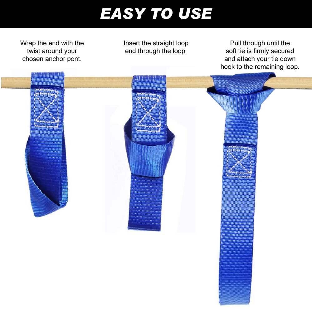 6Pack Soft Loop Tie Down Straps Lashing Heavy Duty Motorcycle Handlebar 4500LBS