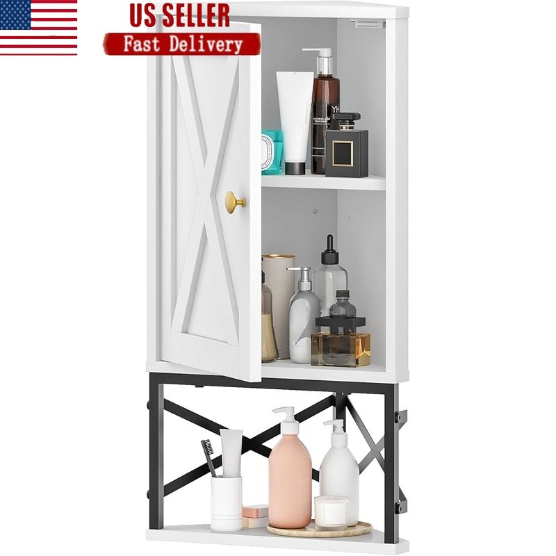 Wall Mounted Bathroom Cabinet Corner Storage Adjustable Medicine Organizer Shelf