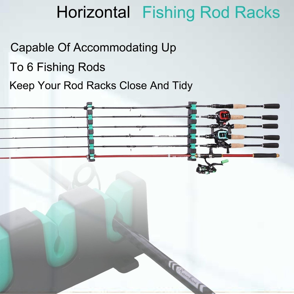 Fishing Rod Rack Holders Wall-Mounted Pole Horizontal Green, 1 Pair