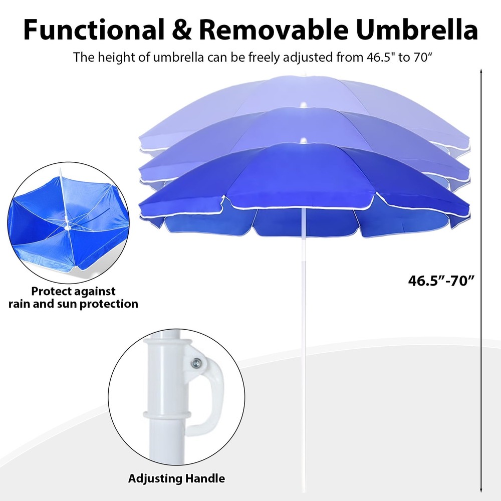 Portable Folding Picnic Double Chair W/ Removable Umbrella Blue