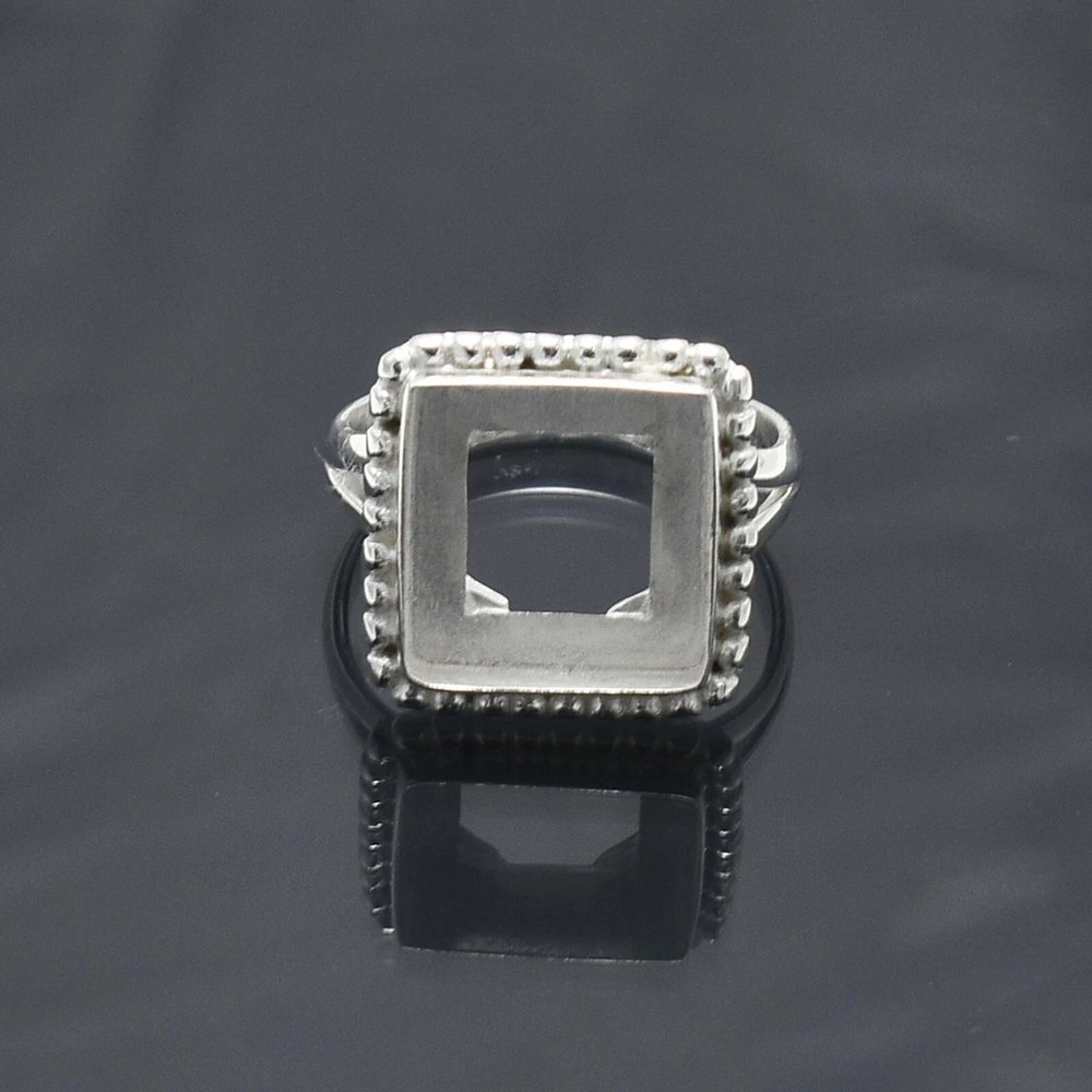 925 Sterling Silver Blank Bezel Cup Stone Setting 10mm Square Ring Supplies