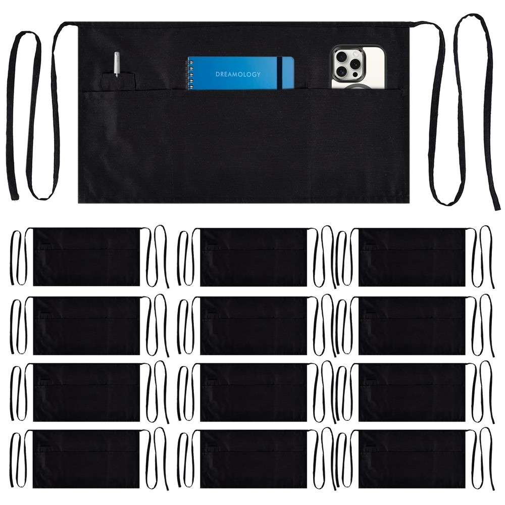 Dreamology 12 Pack Server Aprons with 3 Pockets,Black Server Apron,Waitress A...