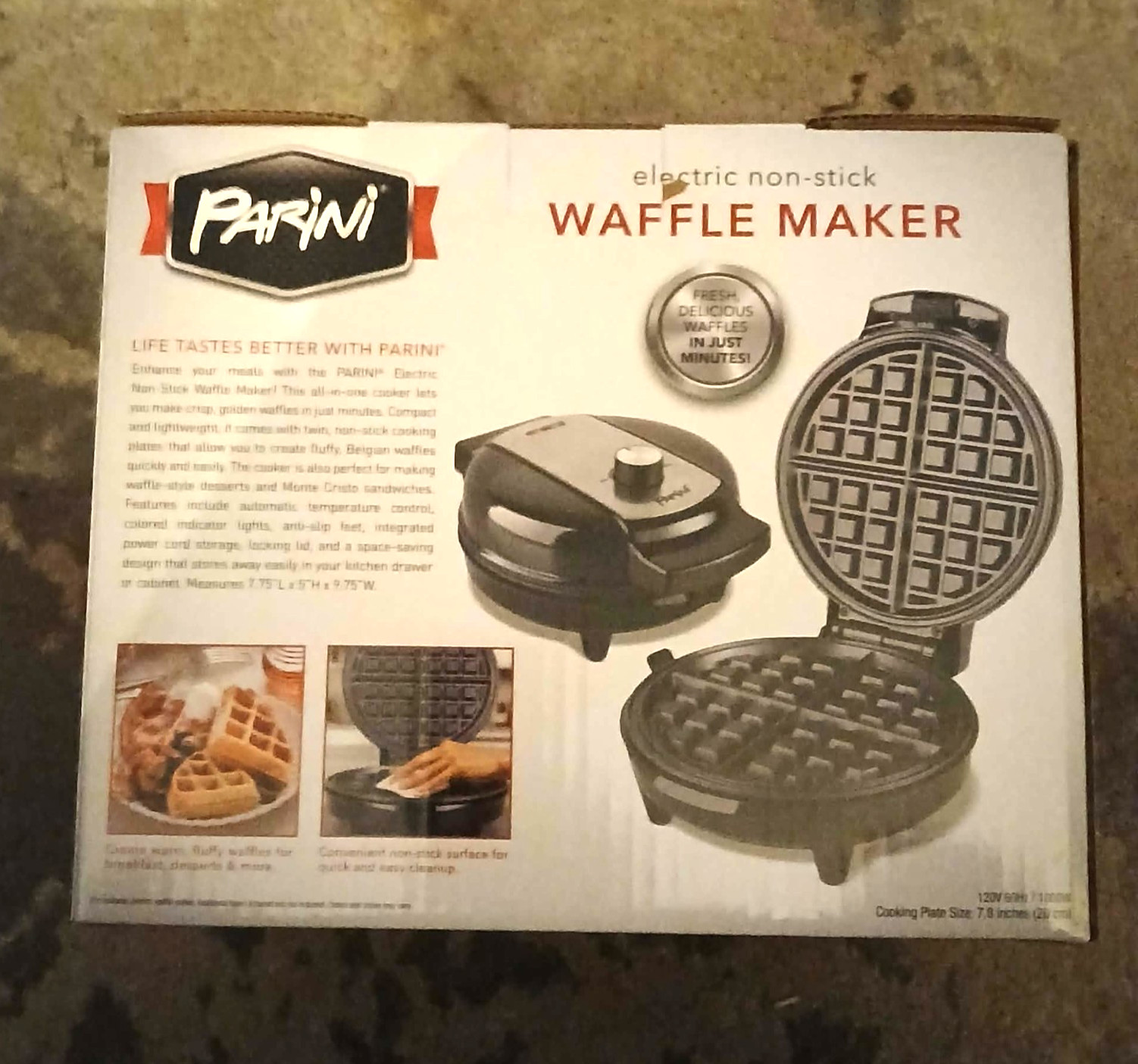 Parini Electric Waffle Maker New Non Stick Adjustable Temperature Control 7.8"