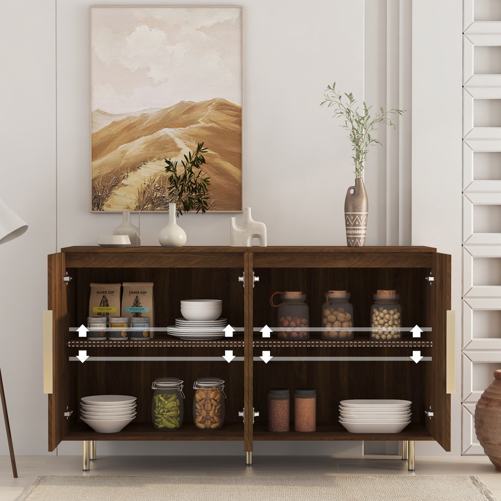 Modern Fluted Sideboard Credenza with Adjustable Storage Shelves