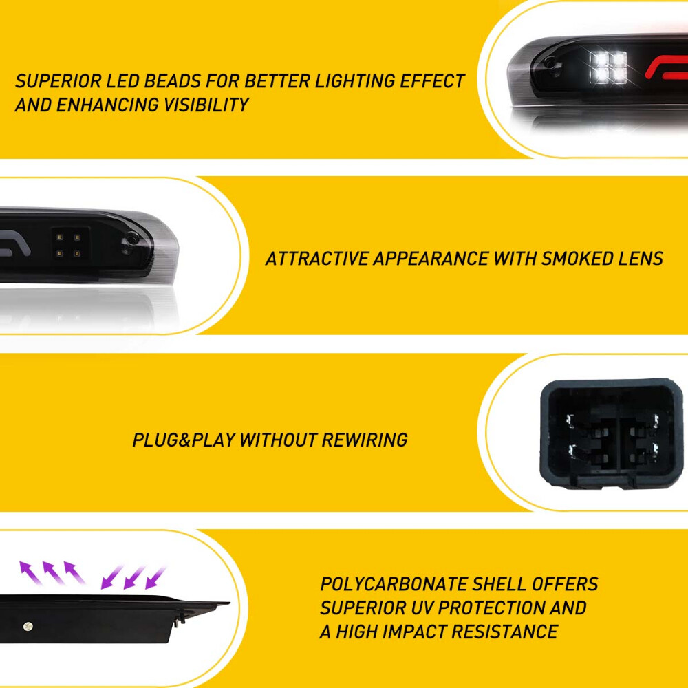 SMOKE LED 3RD THIRD BRAKE LIGHT CARGO LAMP FOR 2002-09 DODGE RAM 1500 2500 3500