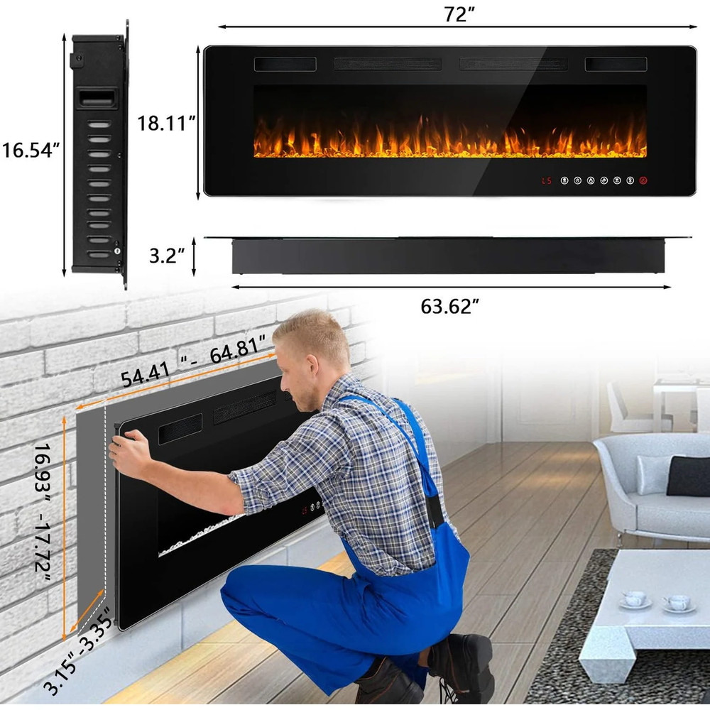 Ultra-Thin Electric Fireplace: 30-72" Wall-Mounted & Remote Control!