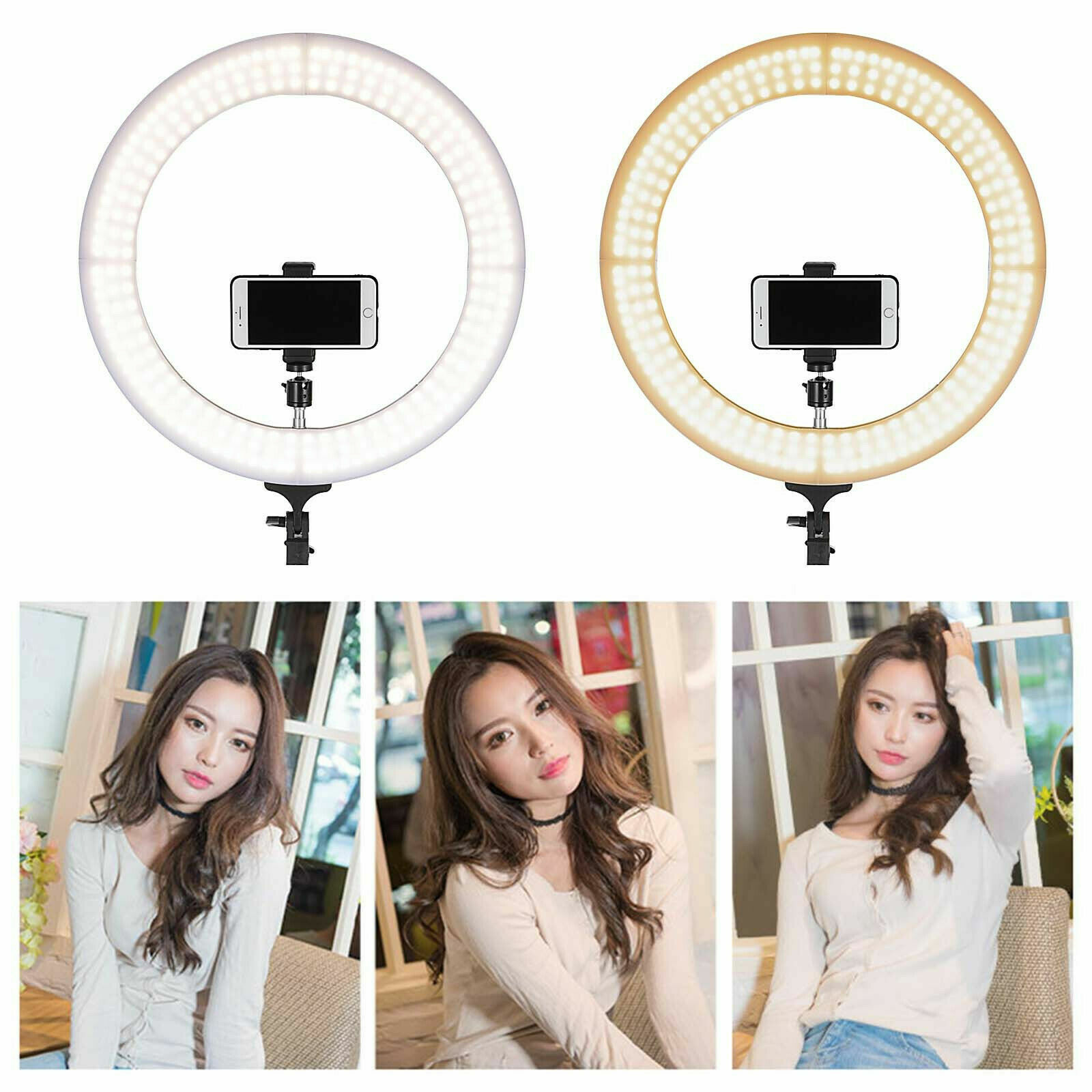 18" LED Ring Light Kit With Stand Dimmable 6000K For Makeup Phone Camera Youtube